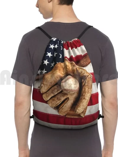 Vintage Baseball 1 Backpack Drawstring Bags Gym Bag Waterproof Baseball Sports Equipment Ball Glove Mitt Flag American