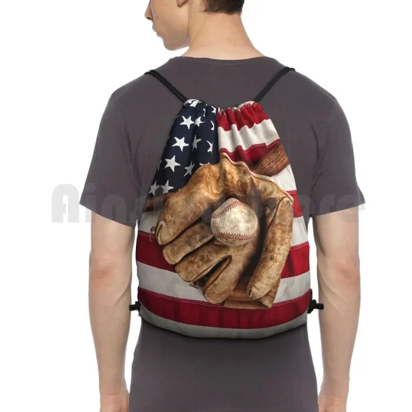 Vintage Baseball 1 Backpack Drawstring Bags Gym Bag Waterproof Baseball Sports Equipment Ball Glove Mitt Flag American