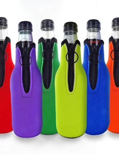 6pcs Beer Bottle Cooler Sleeves with Ring Zipper Collapsible Neoprene Insulators for 12oz 330ml Bottles Party Drink Coolies