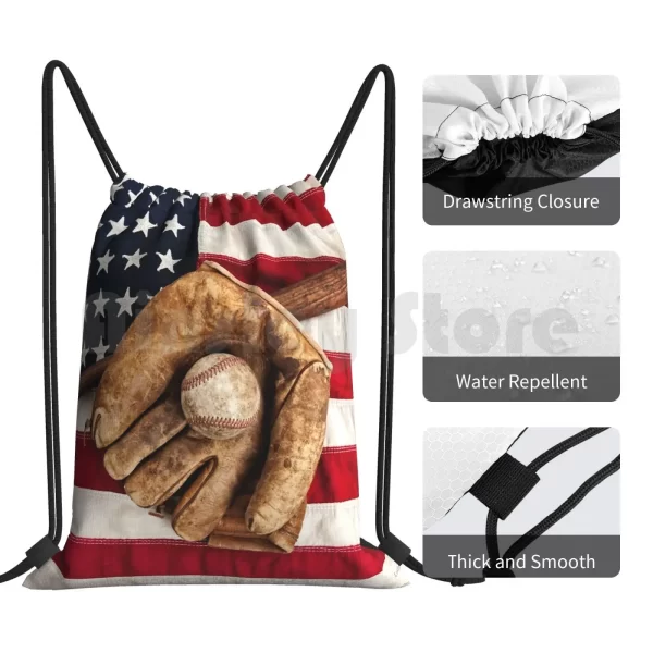 Vintage Baseball 1 Backpack Drawstring Bags Gym Bag Waterproof Baseball Sports Equipment Ball Glove Mitt Flag American - Image 4
