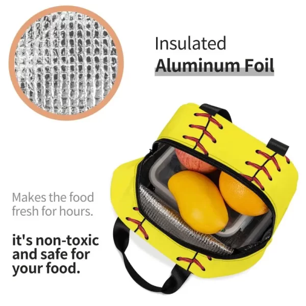 Softball Baseball Lace Lunch Box Women Waterproof Cooler Thermal Food Insulated Lunch Bag Office Work Reusable Picnic Tote Bags - Image 4