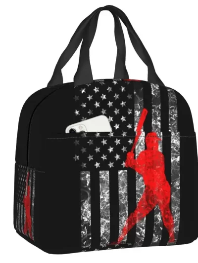 Custom American Baseball Lunch Bag Women Warm Cooler Insulated Lunch Container Box for Kids School Work Picnic Food Tote Bags