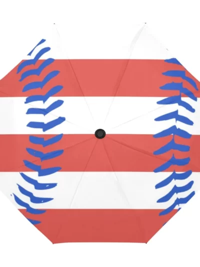 American Flag Baseball Anti-UV Automatic Umbrella Sun Rain Travel Umbrella  Compact UPF 50+ UV Protection