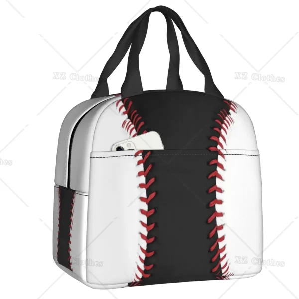 Baseball Lace Insulated Lunch Tote Bag Portable Thermal Cooler Lunch Box with Pocket for Men Boys Outdoor Travel Food Picnic