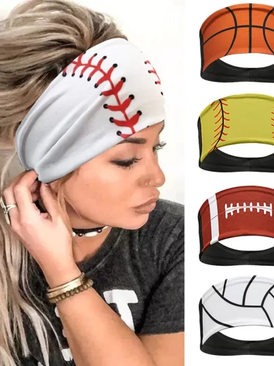1PC Sporty Style Headbands for Women - Football, Basketball, Volleyball, Softball Patterns - Anti-Slip, Sweat-Absorbing