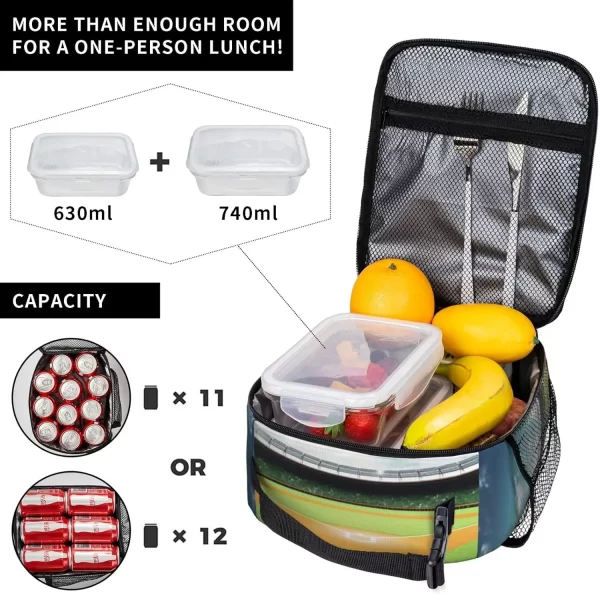 Green Baseball Field Insulated Lunch Bag Reusable Leakproof Thermal Cooler Tote Bag with Side Pockets For Office Travel Picnic - Image 3