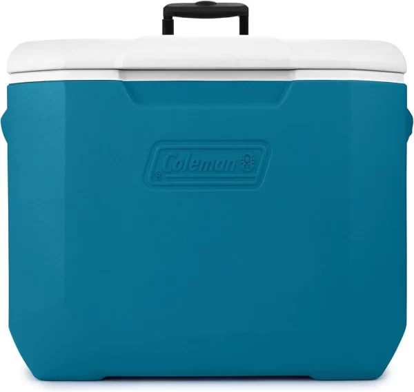 Coleman 60qt Ocean Blue Wheeled Portable Cooler with Insulated Hard Cooling, Heavy-Duty Wheels & Handle, Great for Camping