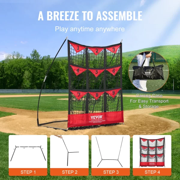 VEVOR 9 Hole Baseball Net Softball Baseball Training Equipment for Hitting Pitching Practice with Carry Bag for Youth and Adult - Image 6