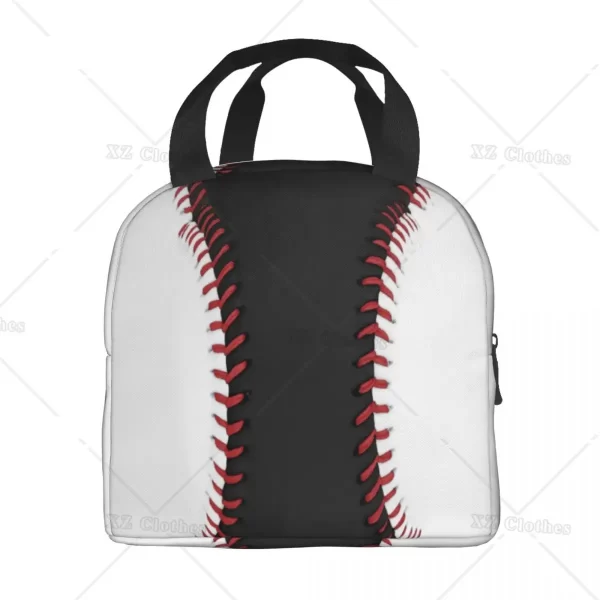 Baseball Lace Insulated Lunch Tote Bag Portable Thermal Cooler Lunch Box with Pocket for Men Boys Outdoor Travel Food Picnic - Image 3