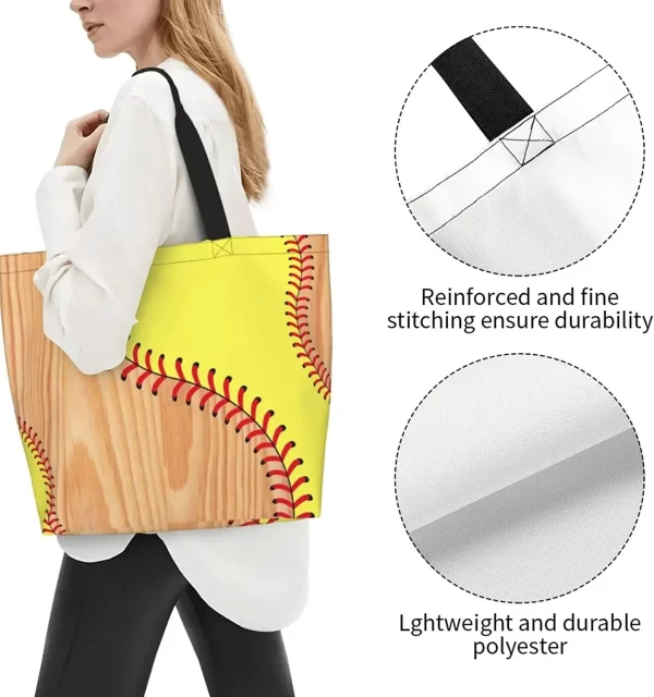 Baseball White Baseball Tote Bag For Women Men Baseball Large Tote Bag - Image 3