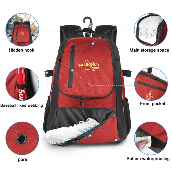 Baseball Training Backpack with Shoes Compartment Sports Equipments Backpack Waterproof Outdoor Match Storage Accessory Bag - Image 2