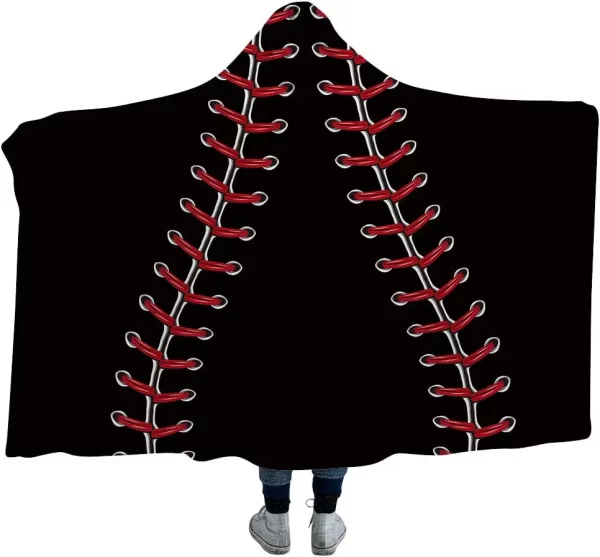 Baseball Design Oversized Hooded Blanket Thick Sherpa Shawl Wrap Warm Cloak Cape - Image 3