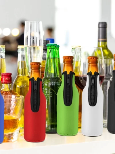 1pcs Beer Bottle Cooler Sleeves with Ring Zipper Collapsible Neoprene Insulators for 12oz 330ml Bottles Party Drink