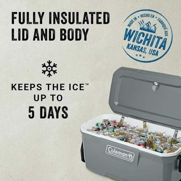 Coleman 316 Series Insulated Portable Cooler with Heavy Duty Wheels, Leak-Proof Wheeled Cooler with 100+ Can Capacity - Image 2