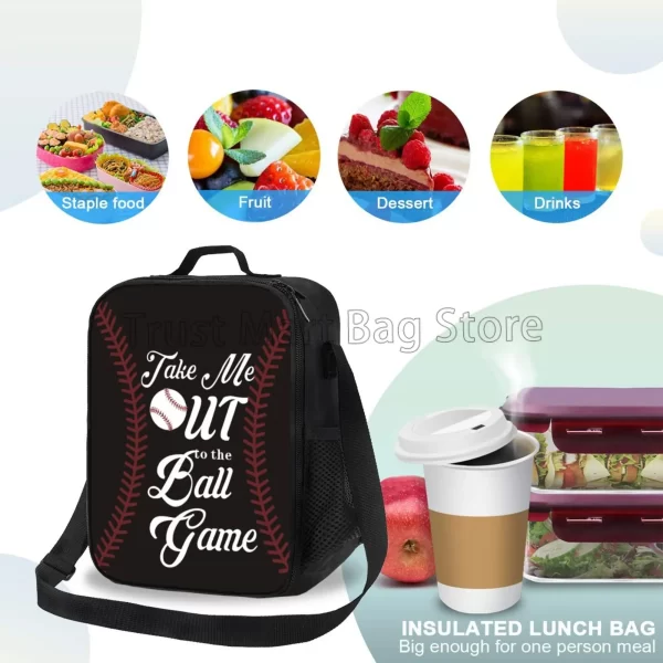 Baseball Design Reusable Lunch Bag Insulated Lunch Box with Adjustable Shoulder Strap Leakproof Bento Tote Bags for Work Picnic - Image 4