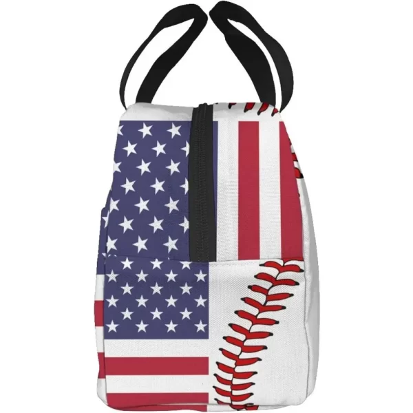 Baseball Flag Lunch Bags for Women Kids Insulated Lunch Box Reusable Small Cooler Tote Bag for School Picnic Work White and Red - Image 3