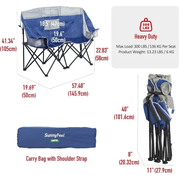 SUNNYFEEL Heated Double Camping Chair, Portable/Foldable Lawn Chair for Beach/Outdoor/Travel/Picnic, Fold Up Camp Chairs - Image 3