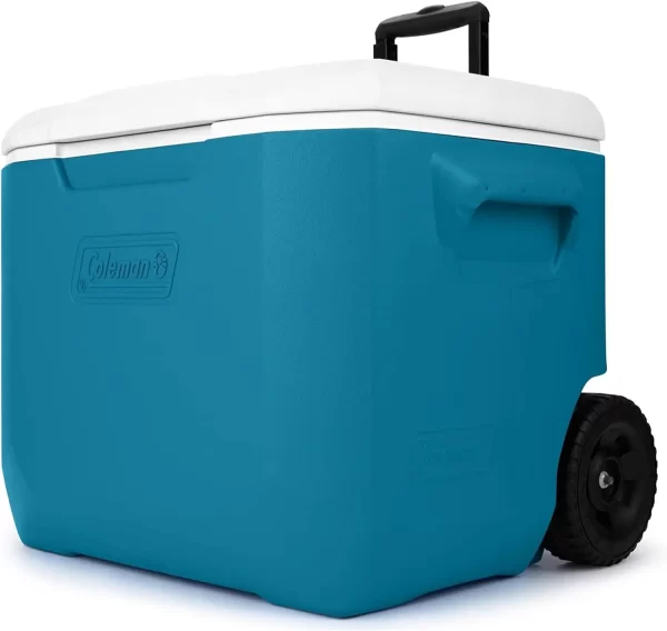 Coleman 60qt Ocean Blue Wheeled Portable Cooler with Insulated Hard Cooling, Heavy-Duty Wheels & Handle, Great for Camping - Image 2