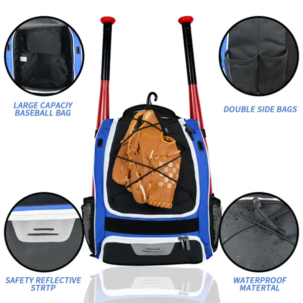 20-35L Baseball T-Ball Softball Equipment Bag Gear Large Main Compartment For Helmet Accessories Separate Shoes Compartment - Image 16