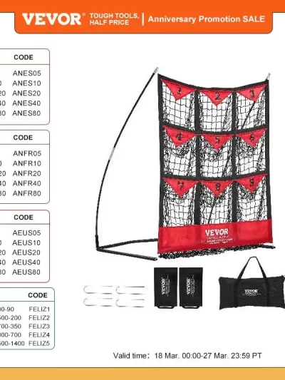 VEVOR 9 Hole Baseball Net Softball Baseball Training Equipment for Hitting Pitching Practice with Carry Bag for Youth and Adult