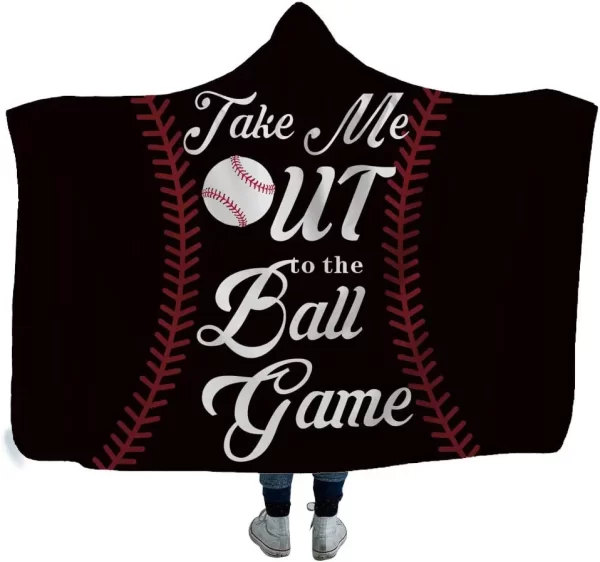 Baseball Design Oversized Hooded Blanket Thick Sherpa Shawl Wrap Warm Cloak Cape - Image 4