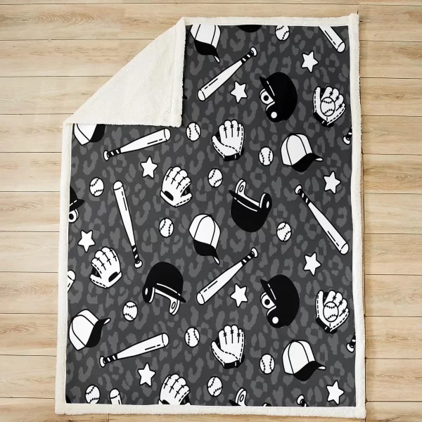 Baseball Theme Throw Blanket Black Grey Leopard Print - Image 2