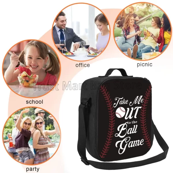 Baseball Design Reusable Lunch Bag Insulated Lunch Box with Adjustable Shoulder Strap Leakproof Bento Tote Bags for Work Picnic - Image 5