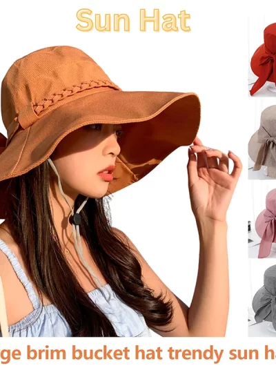 Women's Four Seasons Sunshade Umbrella Outdoor Big Brim Bowknot Bucket Basin Hat Fisherman Hat Panama Hat Fashion Cap