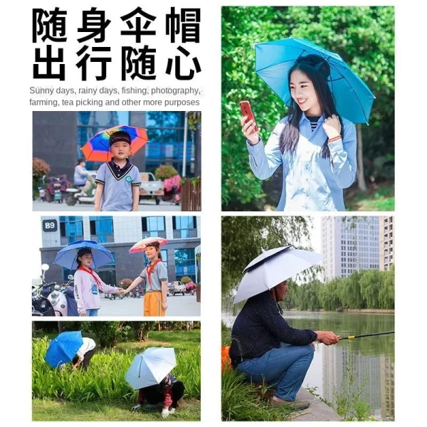 Cap Worn on the - Top Sun- Tea Picking Head-Mounted Folding -Proof Rain Hat Fishing Umbrella - Image 3