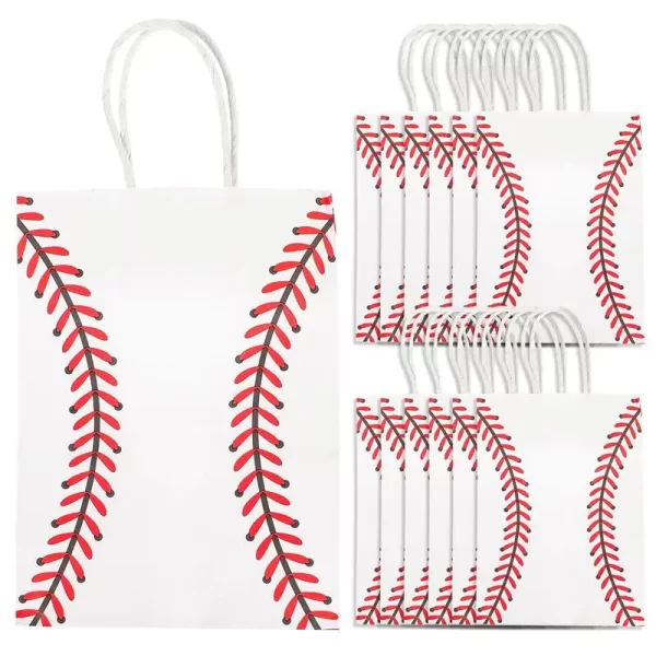 12pcs Sports Themed Paper Bags Handheld Baseball Tote Bag Gift Packaging Bags Party Favor - Image 2