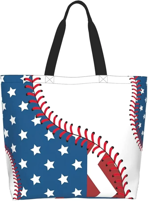 Baseball White Baseball Tote Bag For Women Men Baseball Large Tote Bag - Image 10