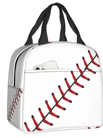 Softball Baseball Lace Lunch Box Thermal Cooler Food Insulated Lunch Bag for Kids School Children Portable Picnic Tote Bags