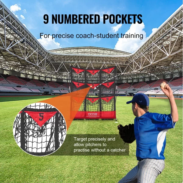 VEVOR 9 Hole Baseball Net Softball Baseball Training Equipment for Hitting Pitching Practice with Carry Bag for Youth and Adult - Image 4