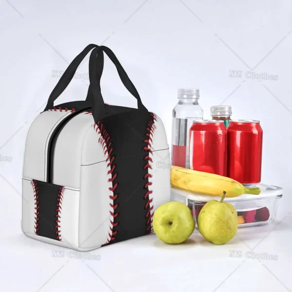 Baseball Lace Insulated Lunch Tote Bag Portable Thermal Cooler Lunch Box with Pocket for Men Boys Outdoor Travel Food Picnic - Image 6