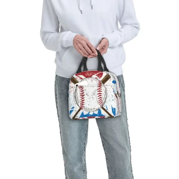 Custom Abstract Baseball Flag Lunch Bag Women Thermal Cooler Insulated Lunch Box for Student School Work Food Picnic Tote Bags - Image 6