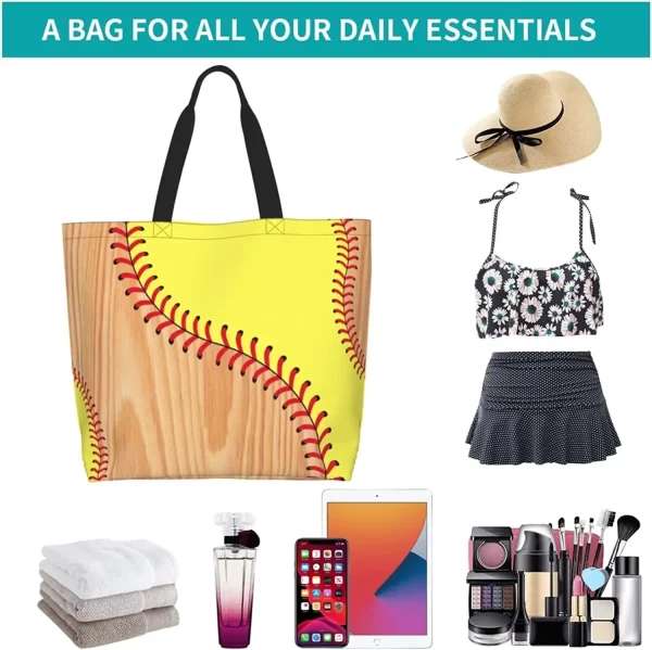 Baseball White Baseball Tote Bag For Women Men Baseball Large Tote Bag - Image 6