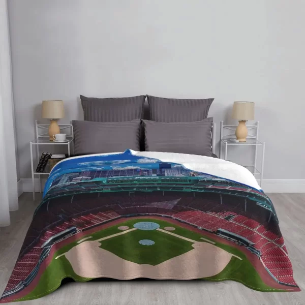 Fenway, Boston baseball stadium, ball field, outfield view, Boston Skyline, beantown Throw Blanket - Image 4