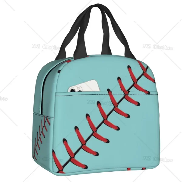 Baseball Lace Insulated Lunch Tote Bag Portable Thermal Cooler Lunch Box with Pocket for Men Boys Outdoor Travel Food Picnic - Image 9