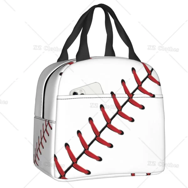 Baseball Lace Insulated Lunch Tote Bag Portable Thermal Cooler Lunch Box with Pocket for Men Boys Outdoor Travel Food Picnic - Image 8