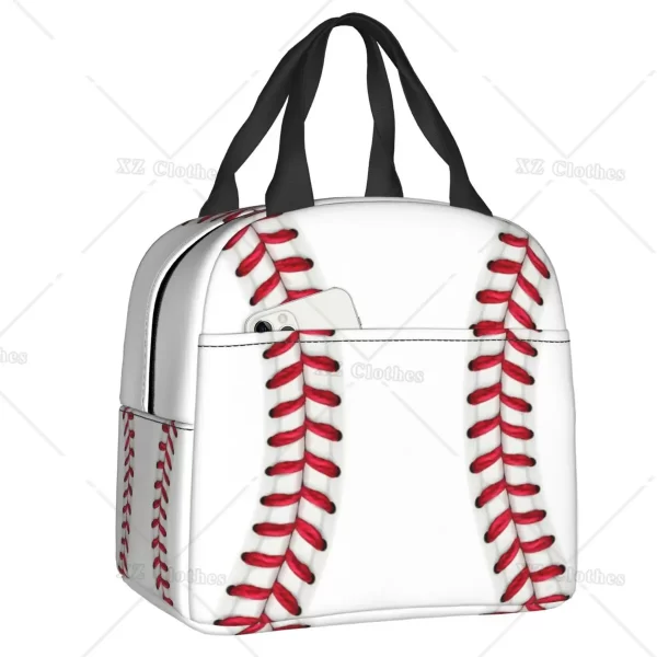 Baseball Lace Insulated Lunch Tote Bag Portable Thermal Cooler Lunch Box with Pocket for Men Boys Outdoor Travel Food Picnic - Image 7