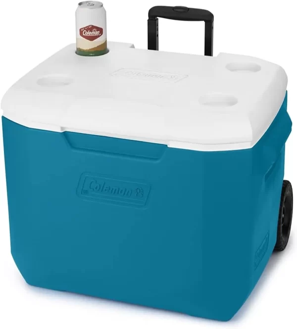 Coleman 60qt Ocean Blue Wheeled Portable Cooler with Insulated Hard Cooling, Heavy-Duty Wheels & Handle, Great for Camping - Image 4