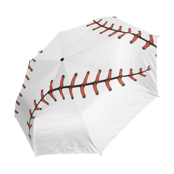 Red Stitching Baseball Three Folding Automatic Umbrella Parasol Portable Men Women Rain Umbrella With Black Coating Parapluie - Image 2