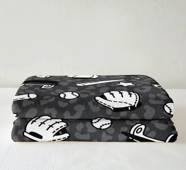 Baseball Theme Throw Blanket Black Grey Leopard Print - Image 4