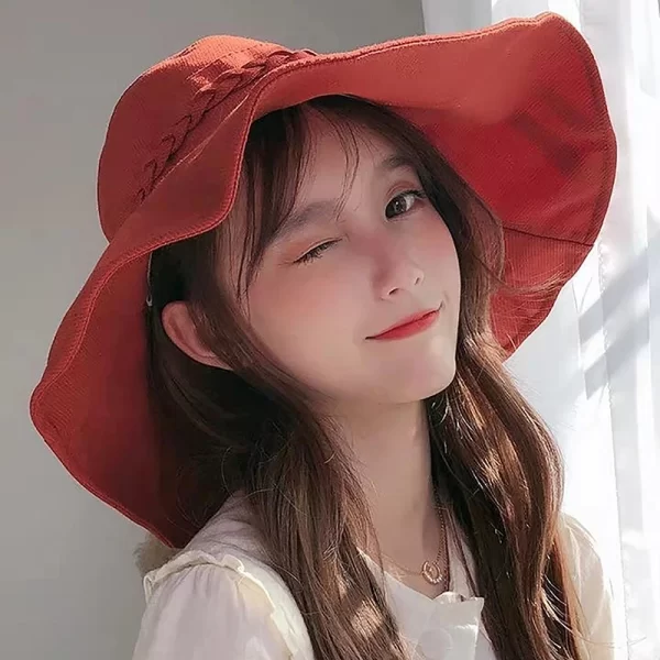 Women's Four Seasons Sunshade Umbrella Outdoor Big Brim Bowknot Bucket Basin Hat Fisherman Hat Panama Hat Fashion Cap - Image 4