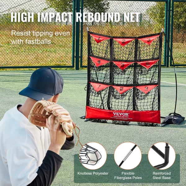 VEVOR 9 Hole Baseball Net Softball Baseball Training Equipment for Hitting Pitching Practice with Carry Bag for Youth and Adult - Image 3