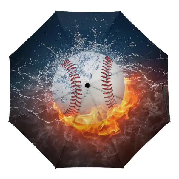 Fire and Water Baseball Windproof Travel Umbrellas Ball Game Sport Folding Rain Umbrella Compact Lightweight for Teens Men Boys