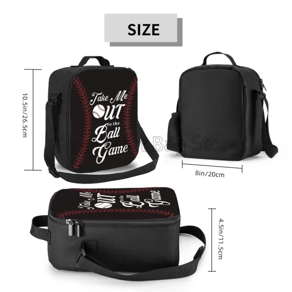Baseball Design Reusable Lunch Bag Insulated Lunch Box with Adjustable Shoulder Strap Leakproof Bento Tote Bags for Work Picnic - Image 2