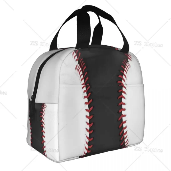 Baseball Lace Insulated Lunch Tote Bag Portable Thermal Cooler Lunch Box with Pocket for Men Boys Outdoor Travel Food Picnic - Image 2