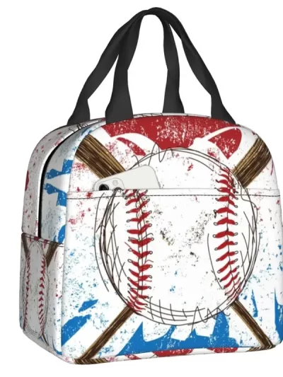 Custom Abstract Baseball Flag Lunch Bag Women Thermal Cooler Insulated Lunch Box for Student School Work Food Picnic Tote Bags