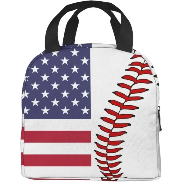 Baseball Flag Lunch Bags for Women Kids Insulated Lunch Box Reusable Small Cooler Tote Bag for School Picnic Work White and Red - Image 4